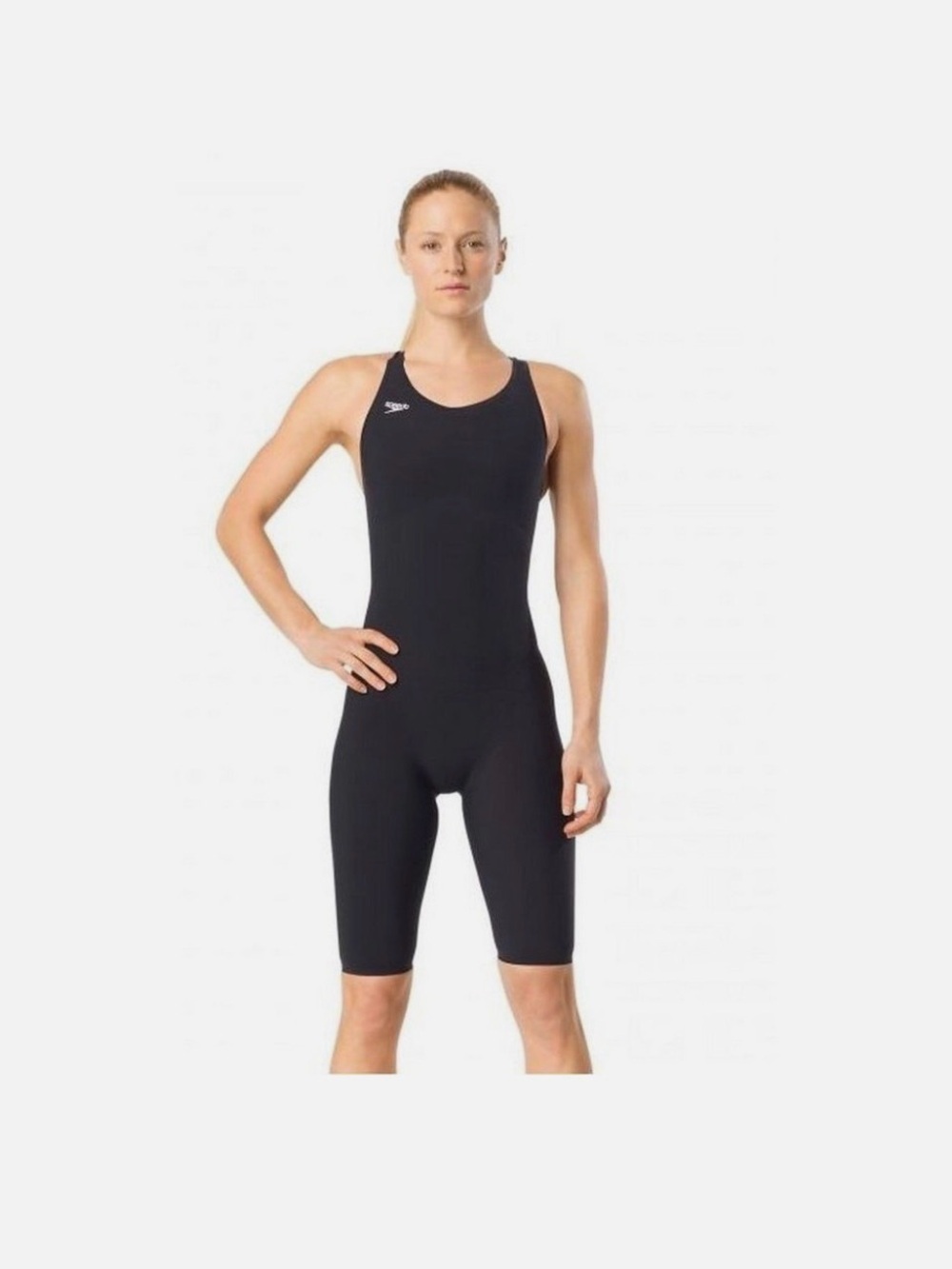 SPEEDO PowerPLUS Prime Kneeskin Black Tech Suit FINA Swim BodySuit Female 24 New